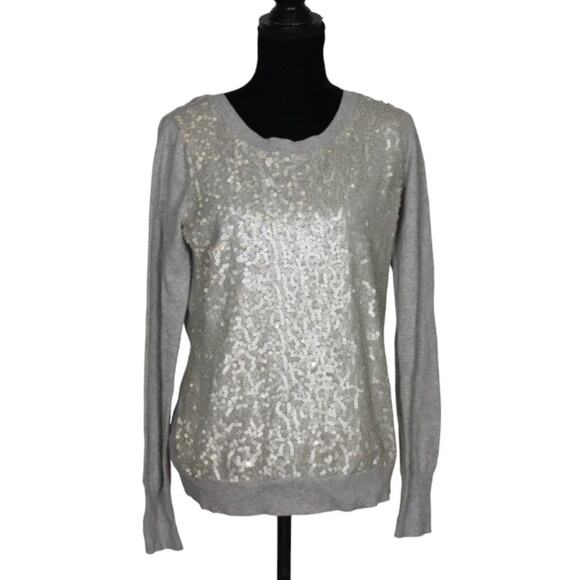 Express Grey Sweater with Silver Sequins Size Large - Picture 2 of 10